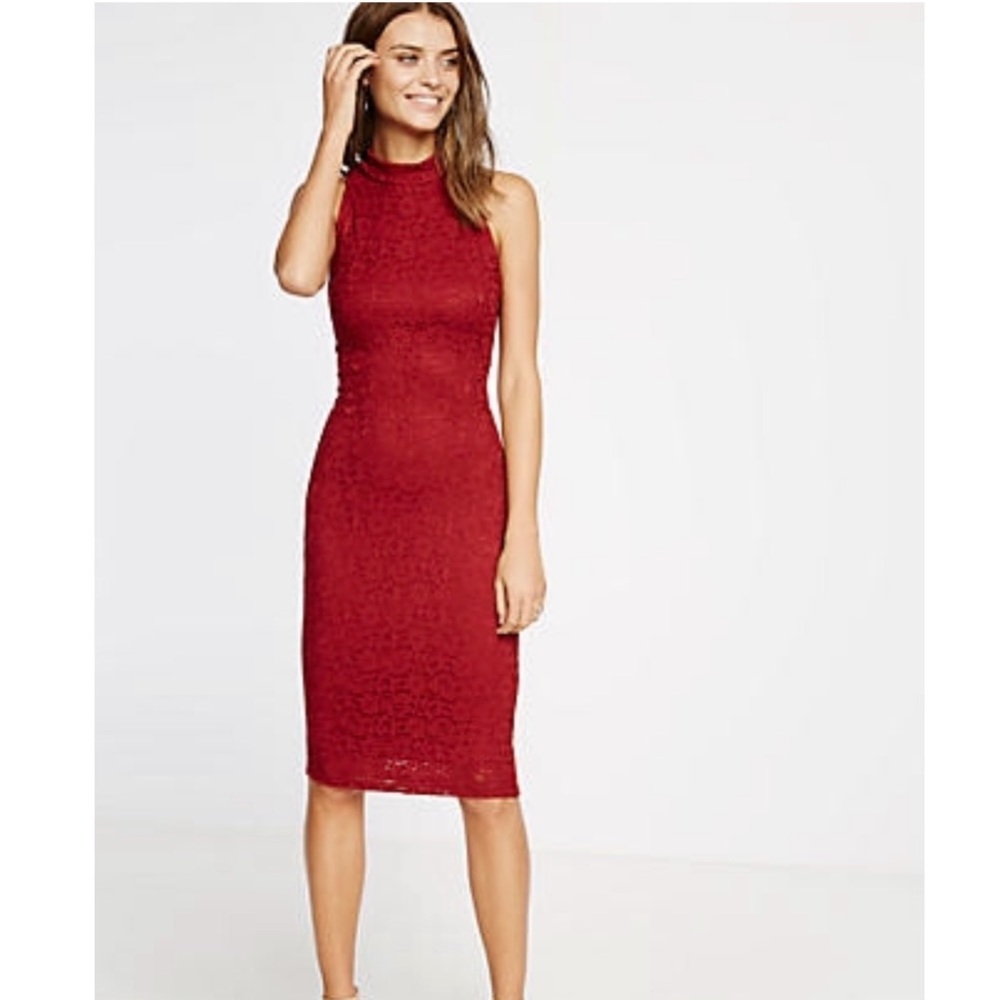 Express lace mock neck midi dress worn once